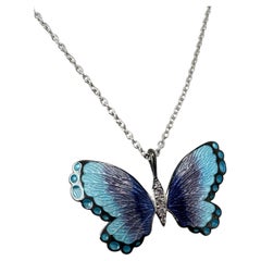 Enamel diamond buttrfly pendant necklace RARE