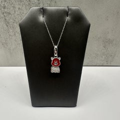 Enamel Diamond Cute Pig Necklace 18K White Gold 0.08ctw 18in New