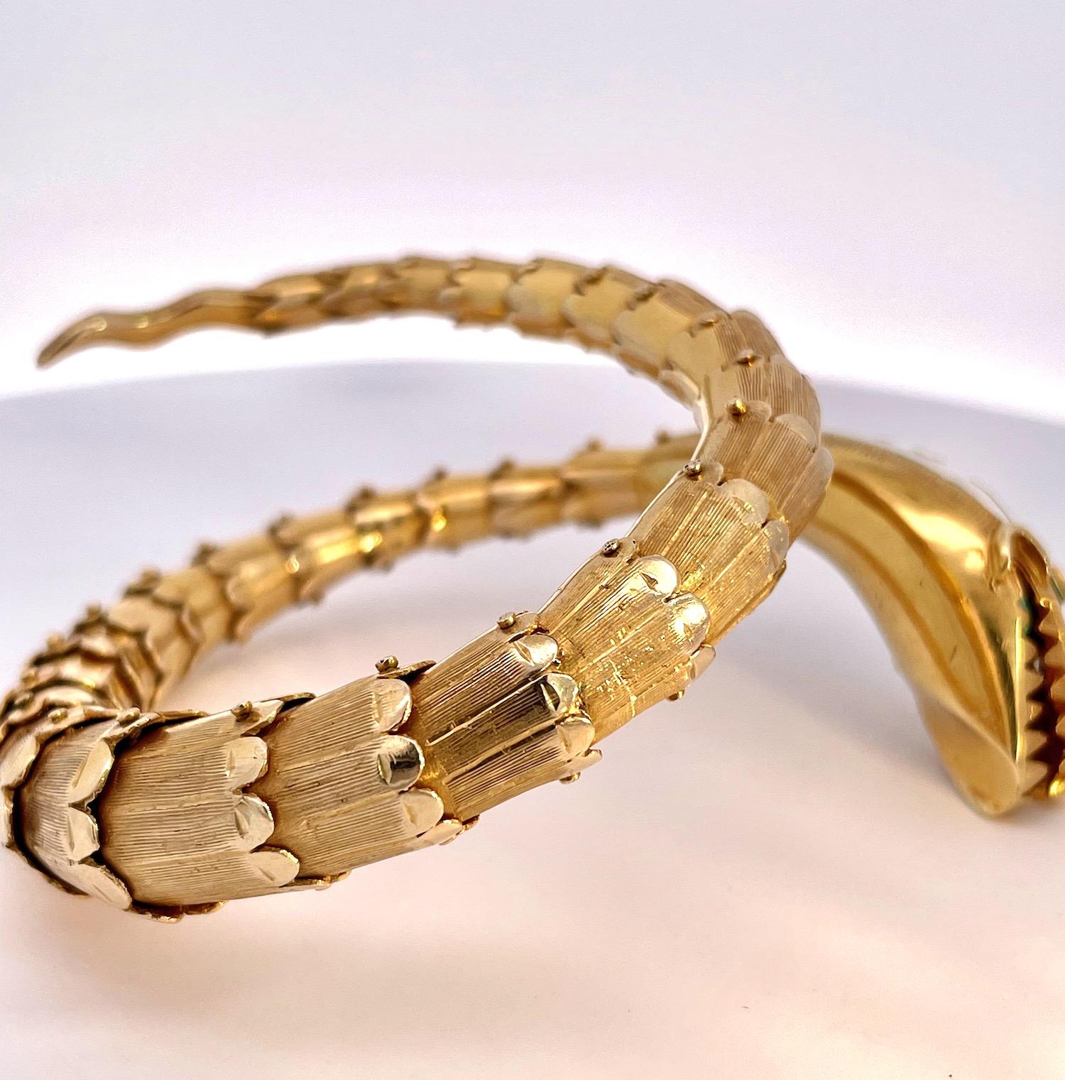 Enamel, Diamond, Emerald Snake Bracelet 14K 4