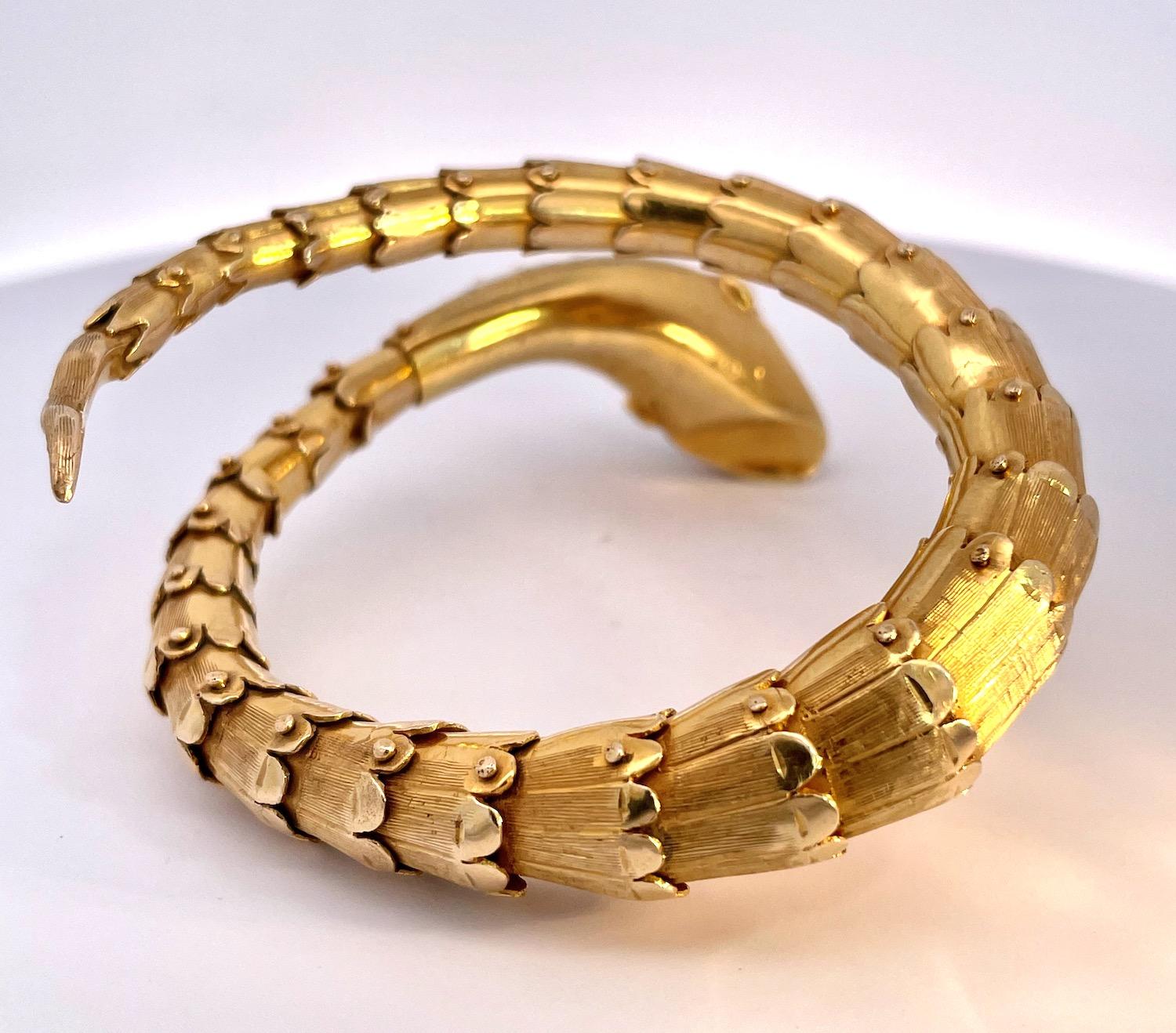 Enamel, Diamond, Emerald Snake Bracelet 14K 5