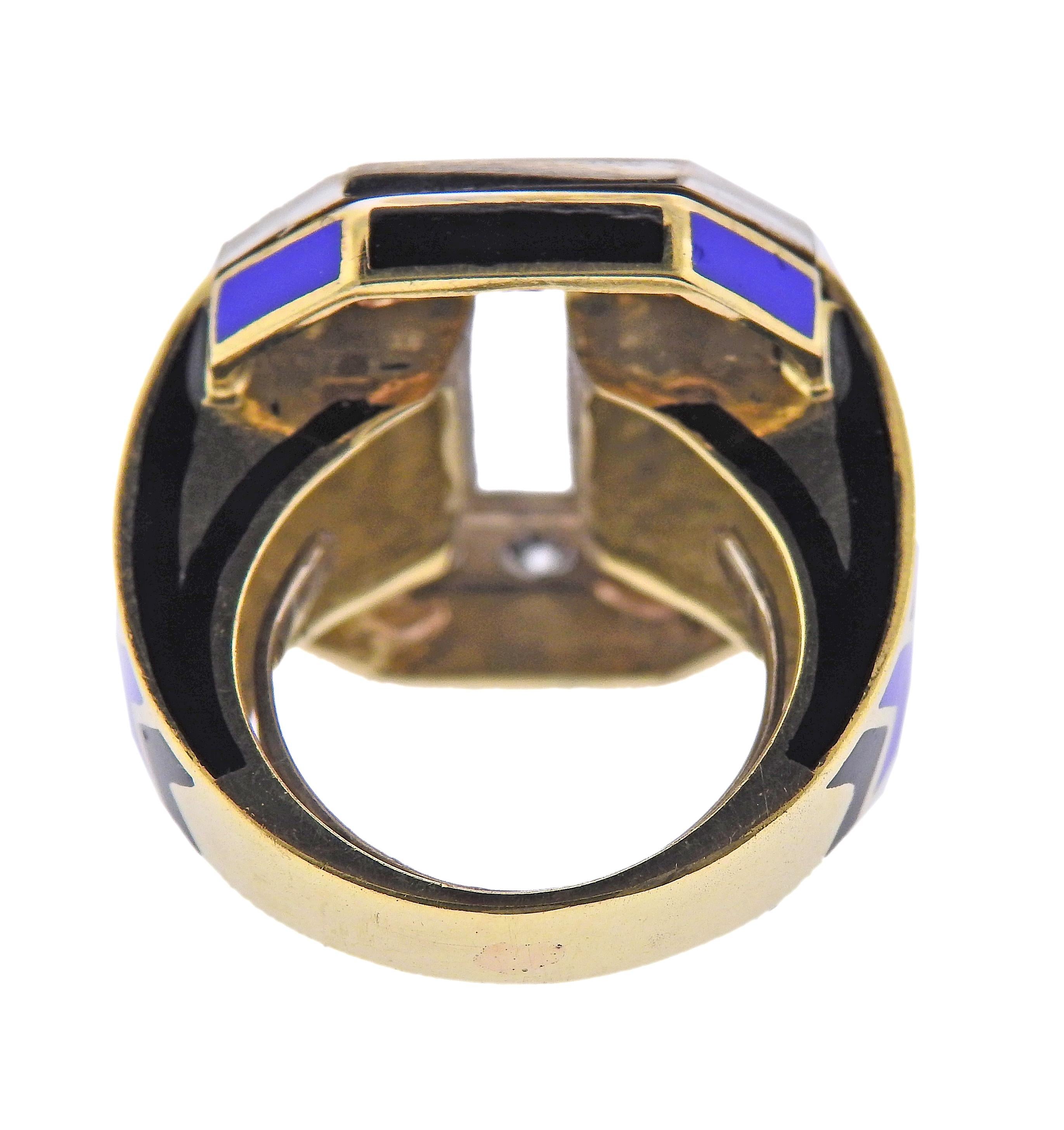 Round Cut Enamel Diamond Gold Cocktail Ring For Sale