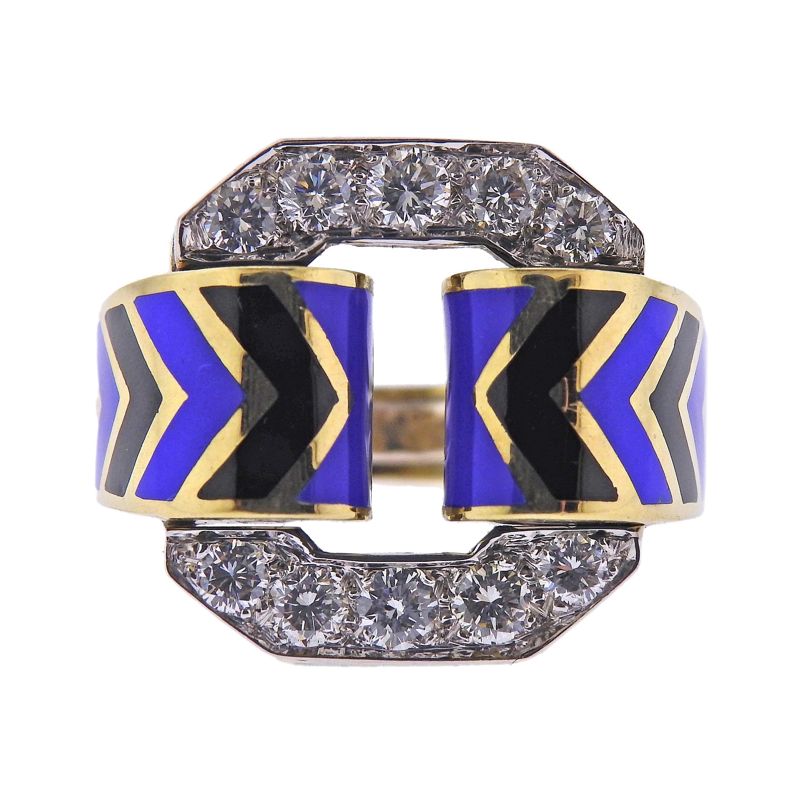Enamel Diamond Gold Cocktail Ring