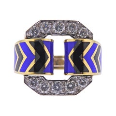 Vintage Enamel Diamond Gold Cocktail Ring