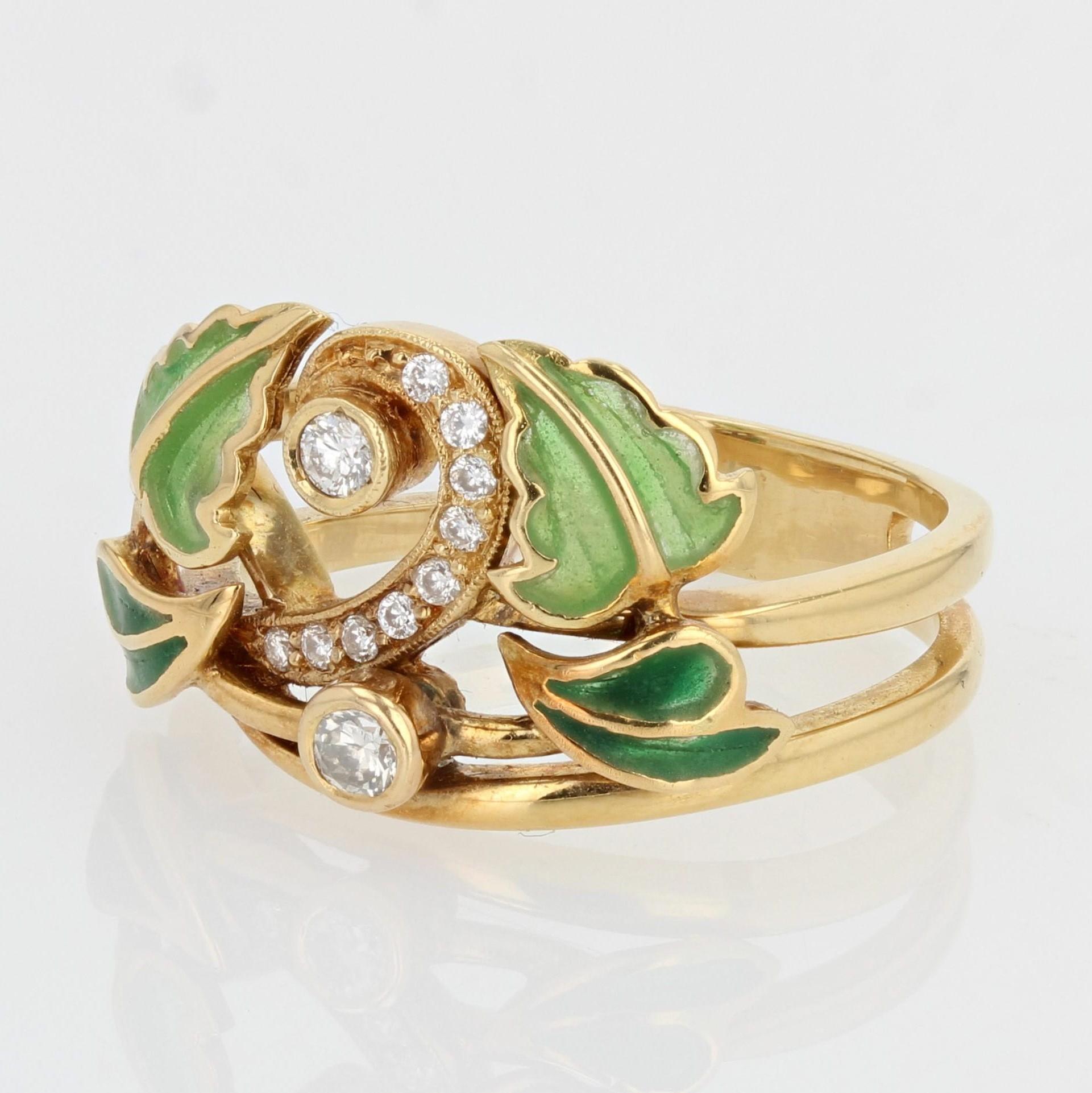 Art Nouveau Enamel Diamond Gold Ring