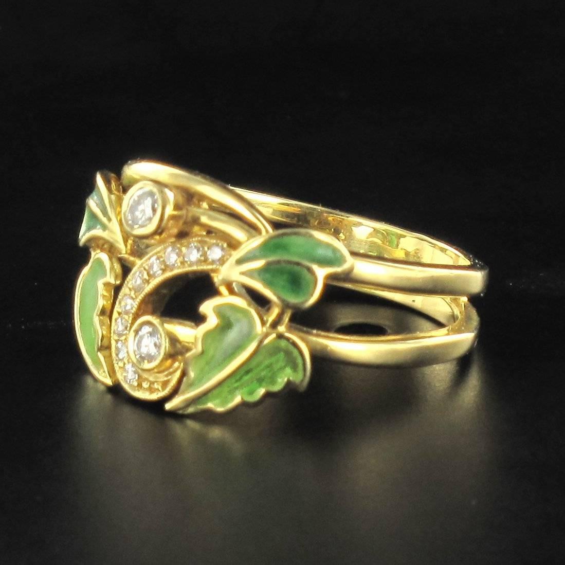 Enamel Diamond Gold Ring In New Condition In Poitiers, FR