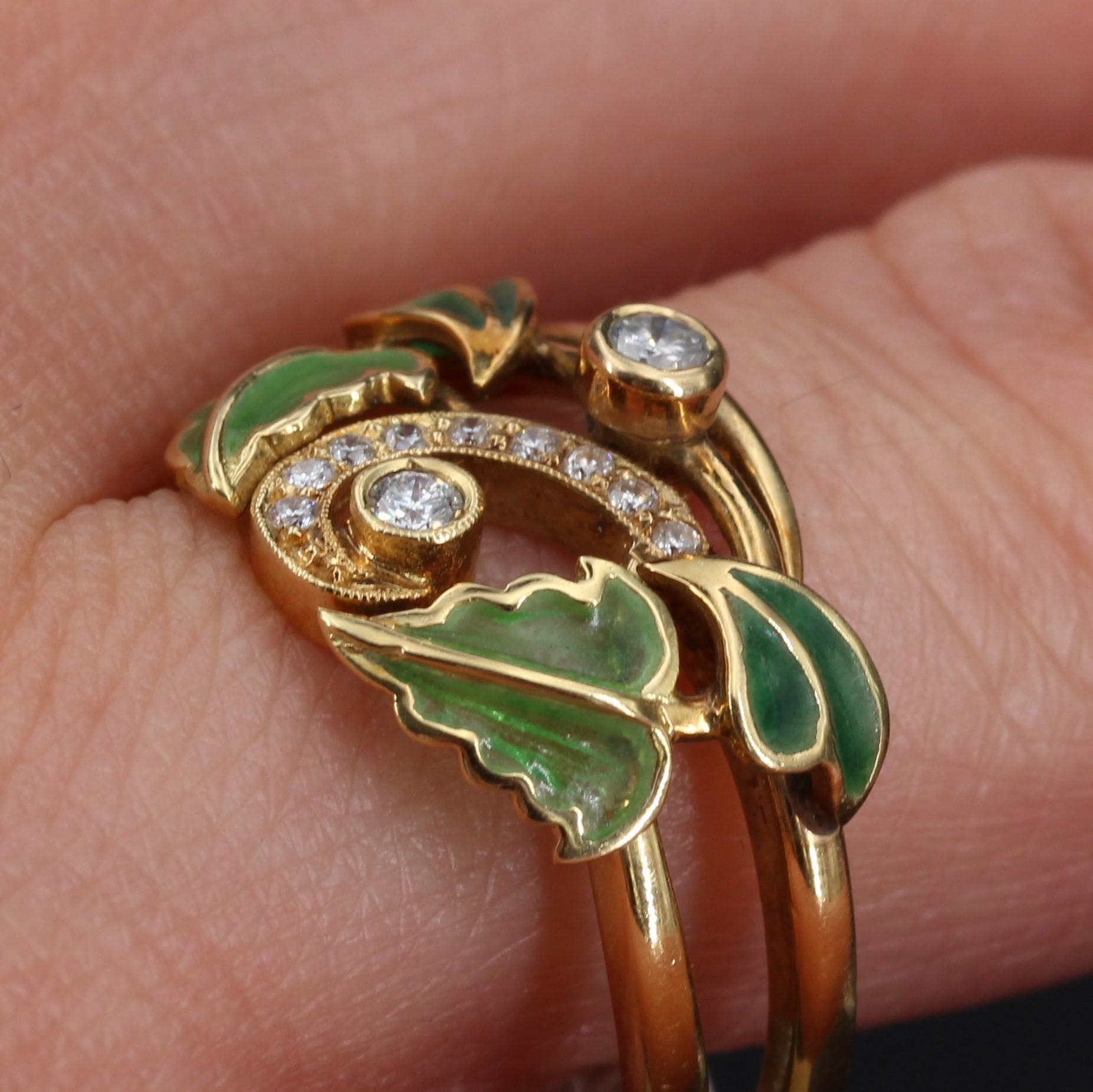 Women's Enamel Diamond Gold Ring