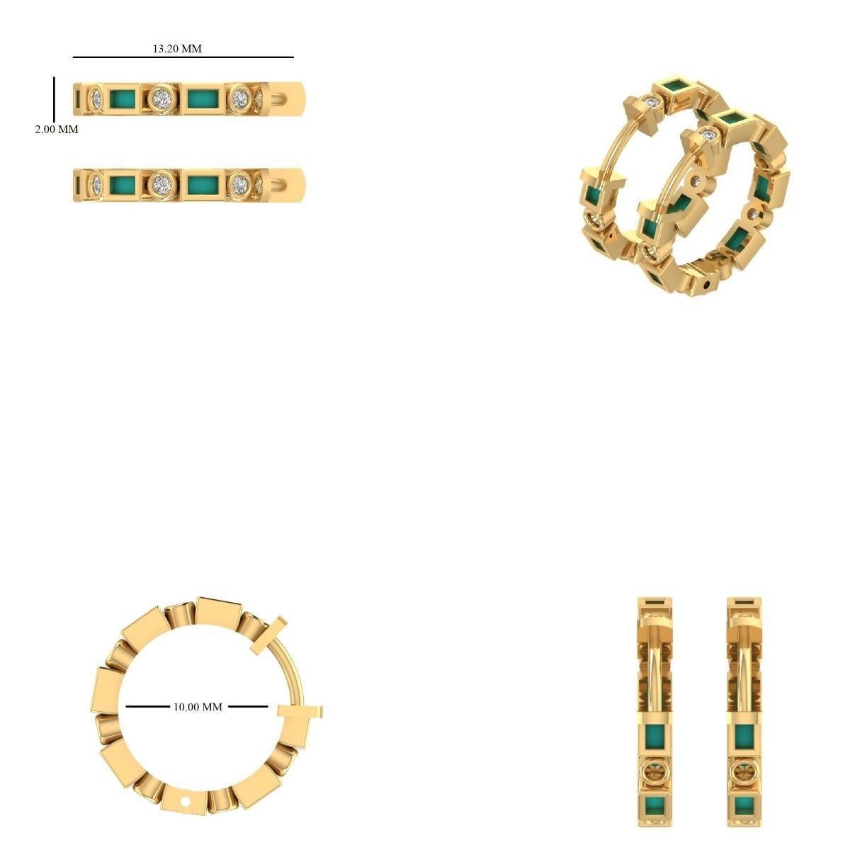 Enamel Diamond Hoops in 14k Solid Gold (Certified) For Sale 2