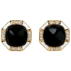 Enamel Diamond Onyx 18 Karat Gold Stud Earrings