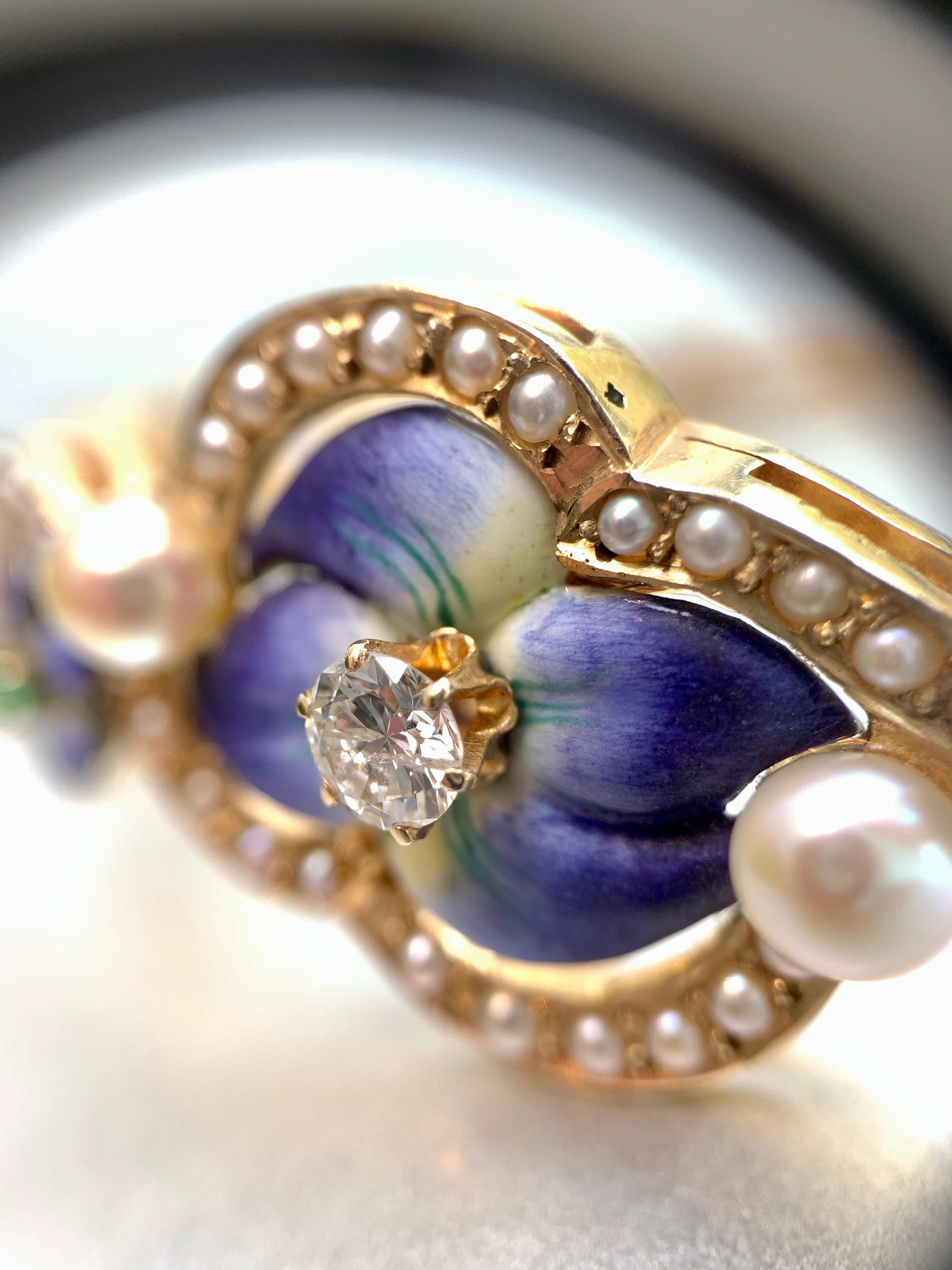 Enamel, Diamond, Pearl and Emerald Floral Bangle Bracelet 2