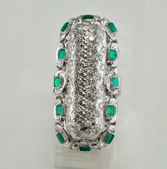 Enamel Diamond Ring 14K White Gold Cocktail .75 TDW