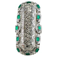 Enamel Diamond Ring 14K White Gold Cocktail .75 TDW