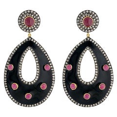 Enamel Ruby Diamond Earrings