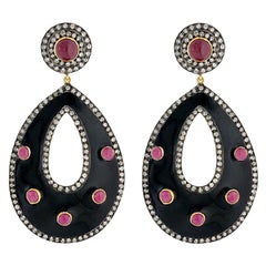 Enamel Ruby Diamond Earrings