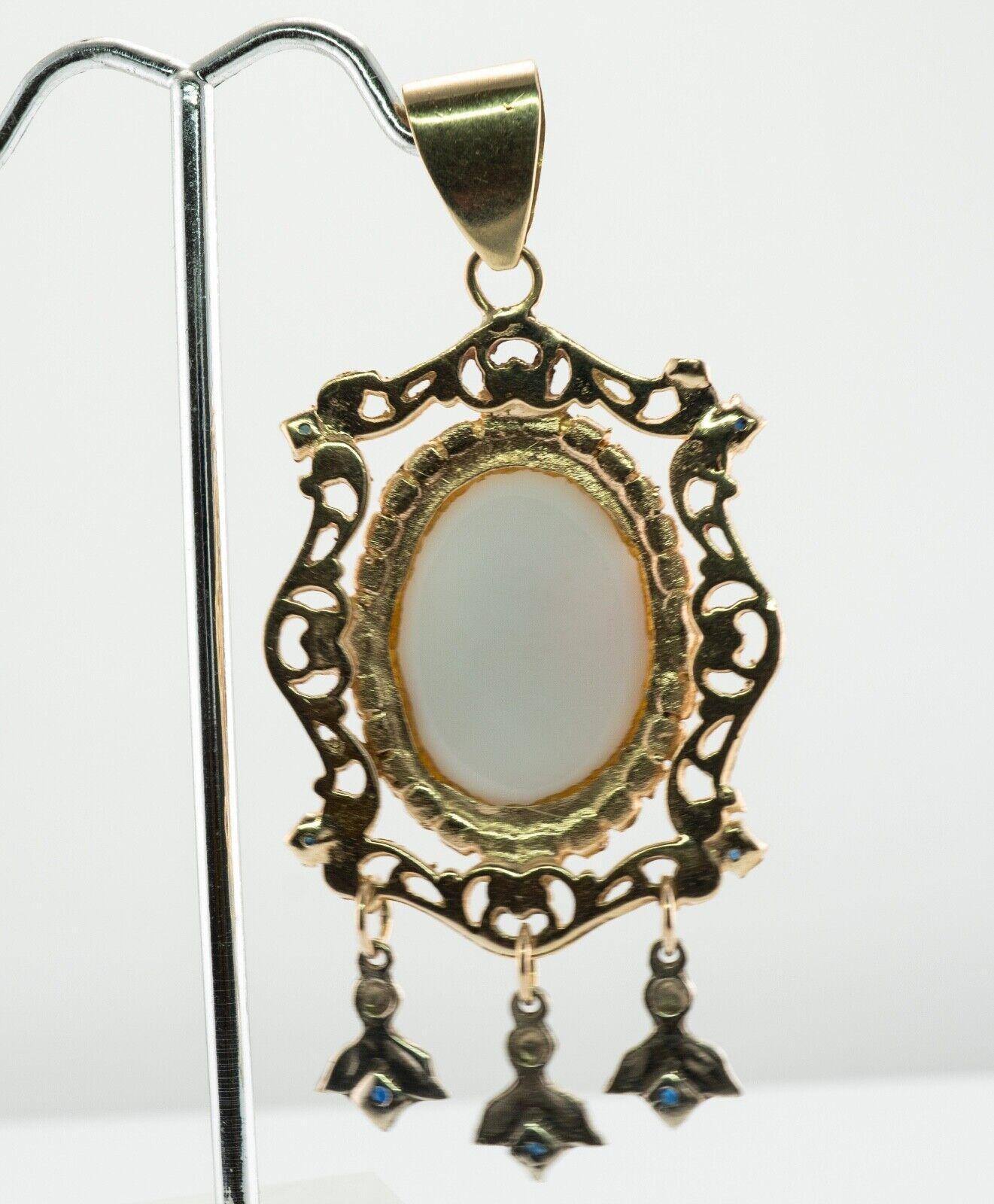 De las mujeres Colgante Camafeo Esmalte Diamante Zafiro Oro 14K Vintage en venta