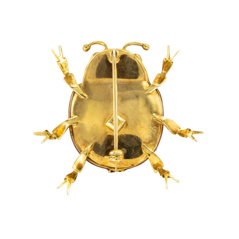 Enamel Diamond Sapphire Yellow Gold Ladybug Brooch In Good Condition For Sale In Los Angeles, CA