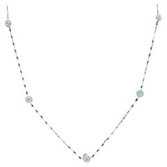 Enamel Diamond Station Necklace 10K White Gold 0.35ctw IJ I 17in New