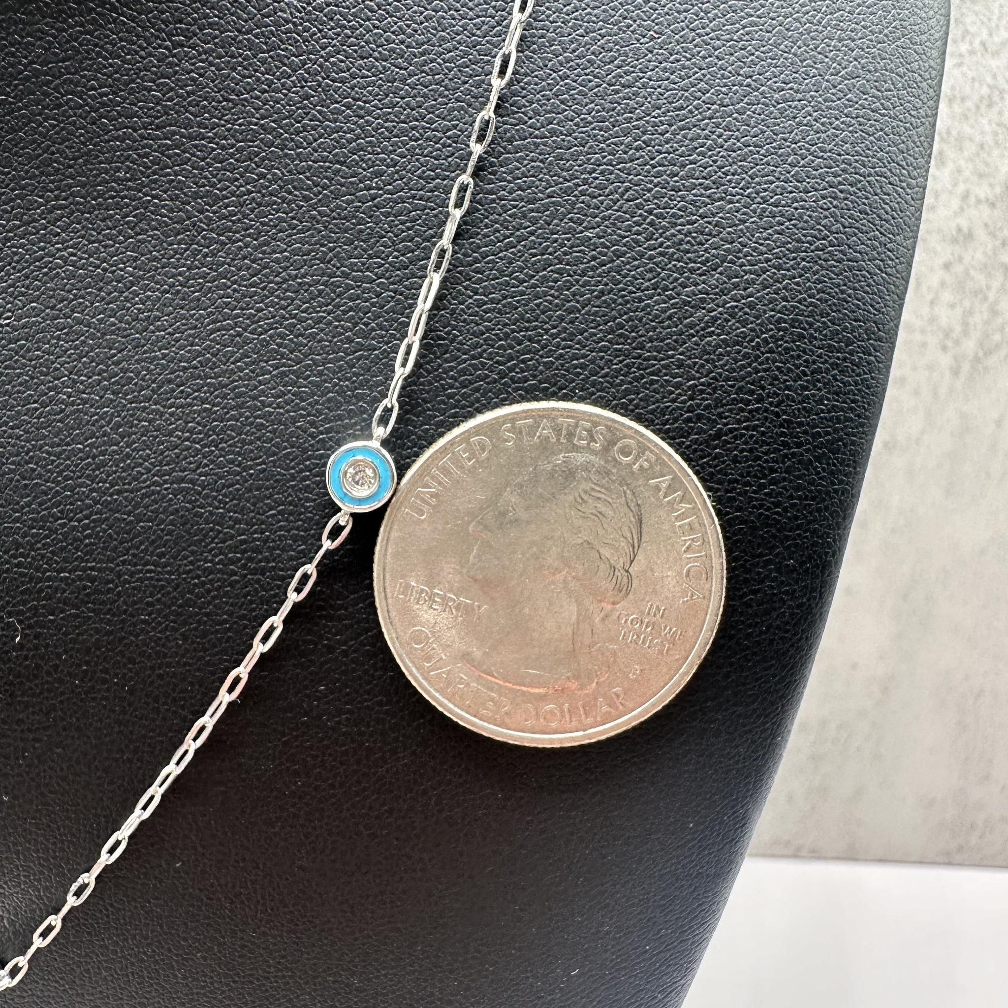 Round Cut Enamel & Diamond Station Necklace in 10kt White Gold - 0.35ctw IJ I, 17