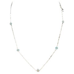 Enamel & Diamond Station Necklace in 10kt White Gold - 0.35ctw IJ I, 17", New