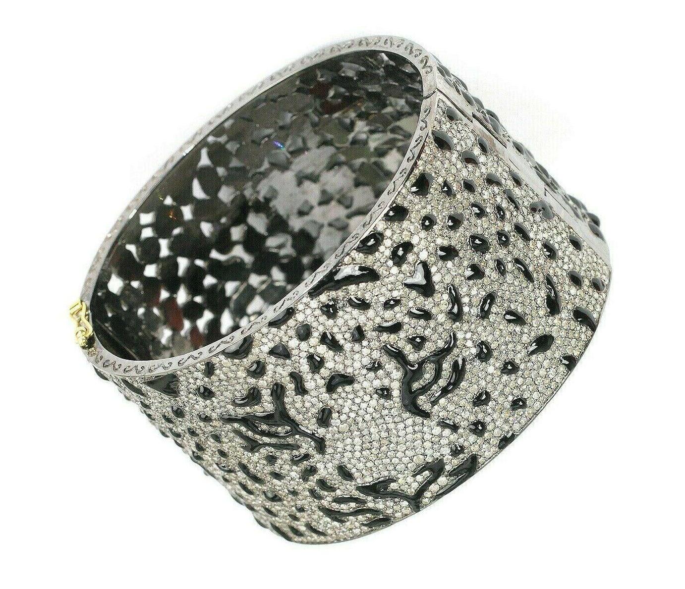 Contemporary Enamel Diamond Tiger Bracelet Cuff For Sale