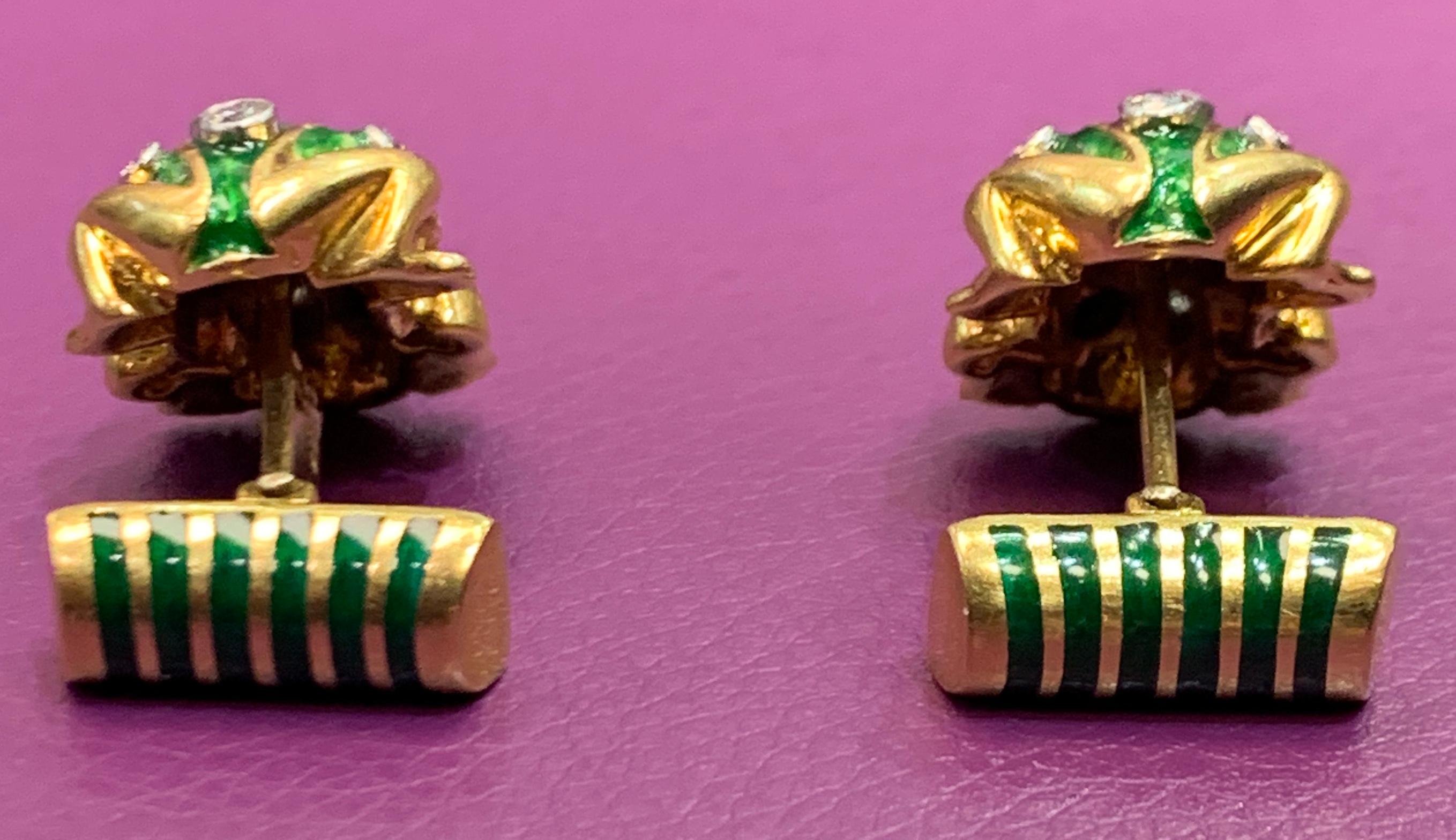 Men's Enamel and Diamond Toad Cufflinks For Sale