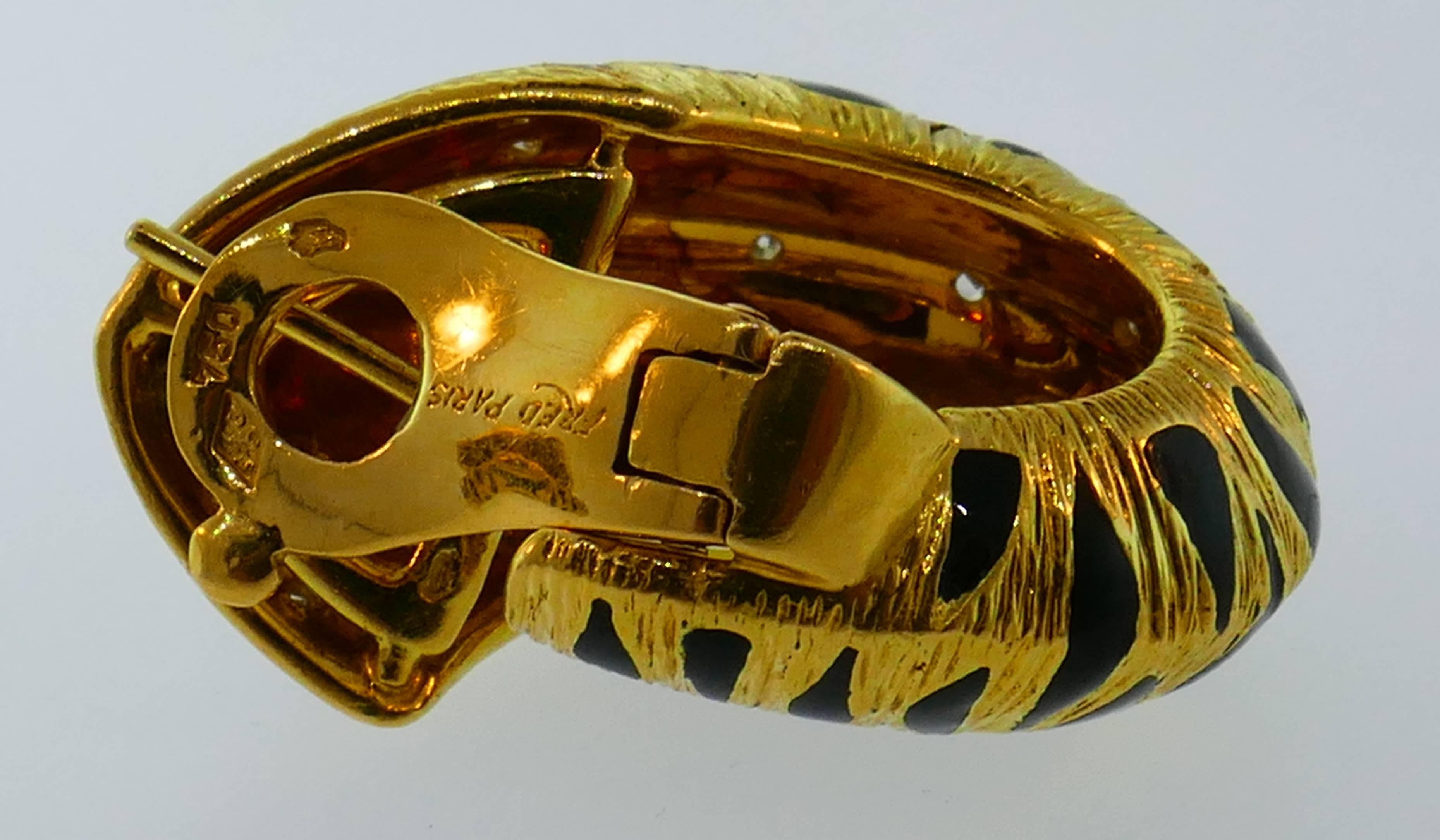 Enamel Diamond Yellow Gold Hoop Earrings by Fred, Paris 1