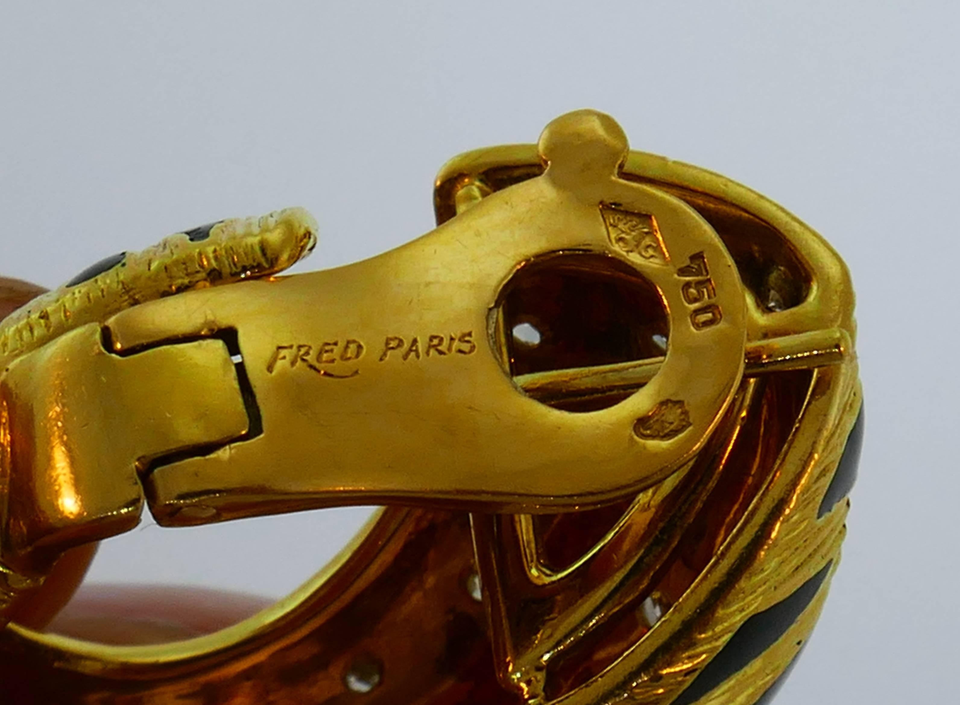 Enamel Diamond Yellow Gold Hoop Earrings by Fred, Paris 2