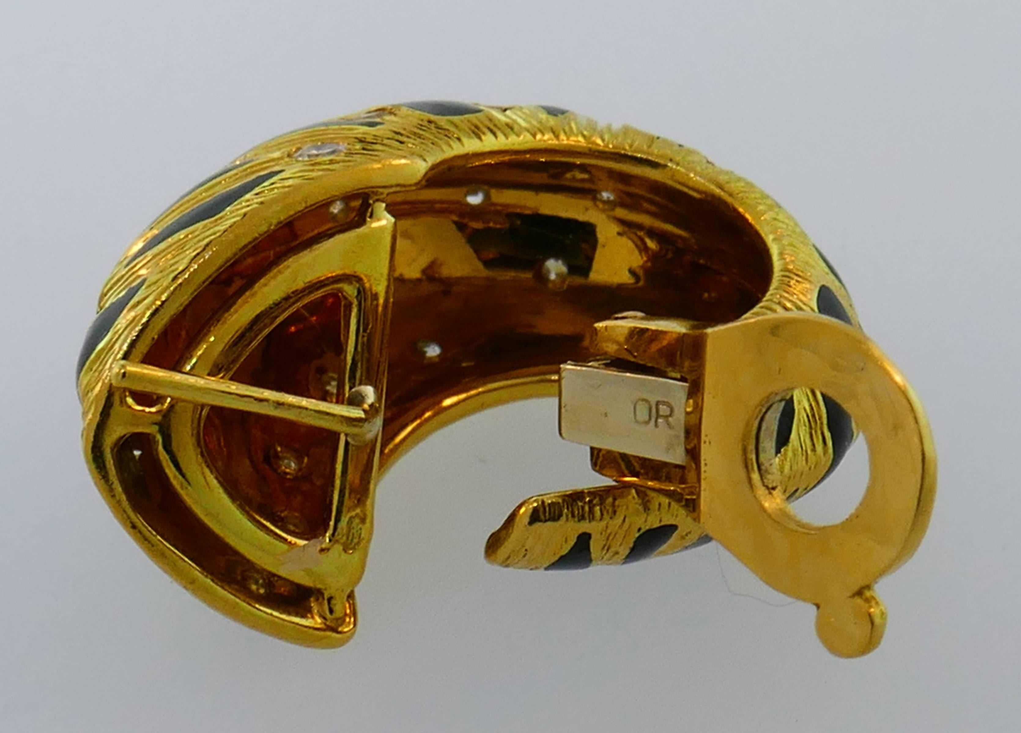 Enamel Diamond Yellow Gold Hoop Earrings by Fred, Paris 3
