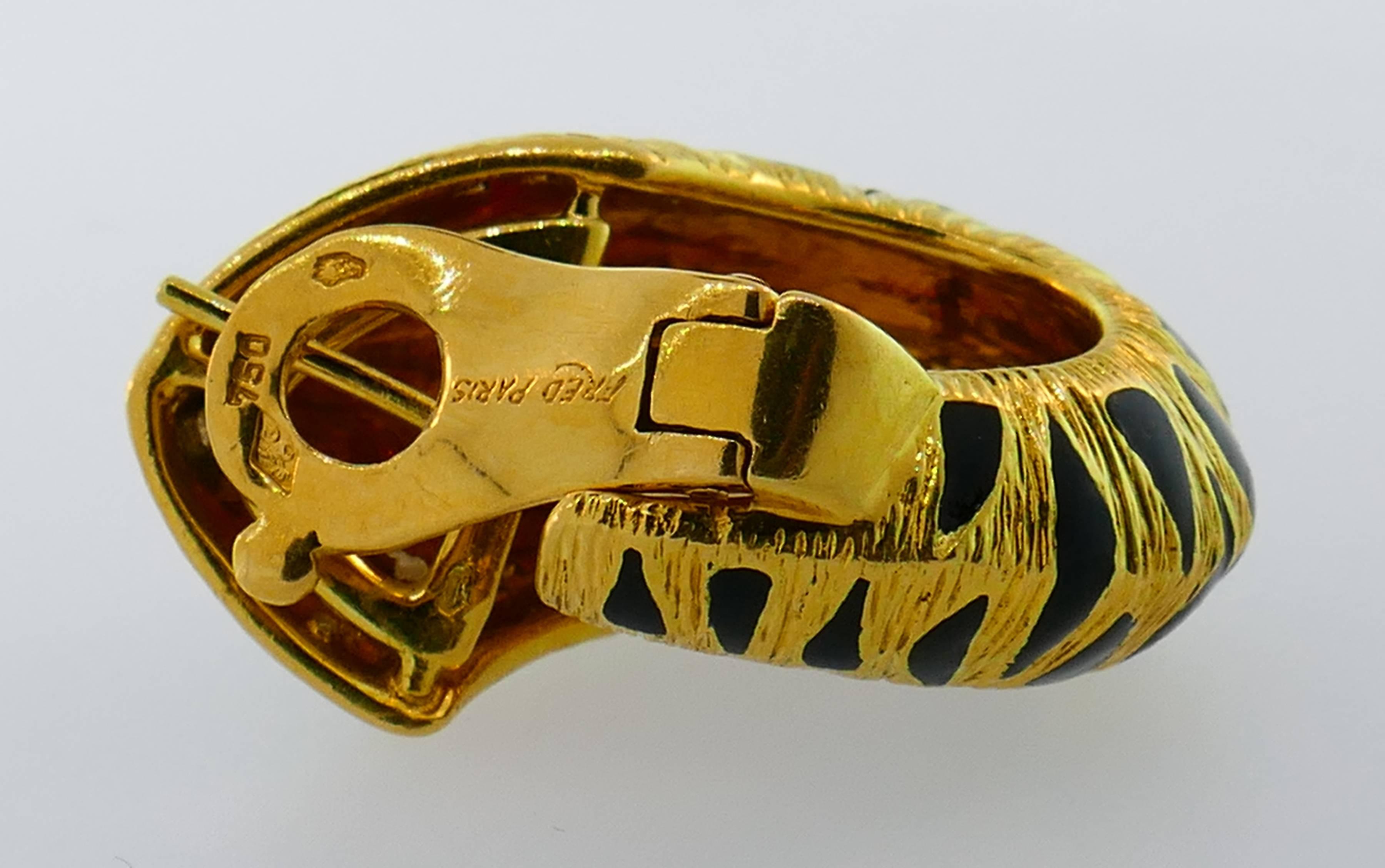 Enamel Diamond Yellow Gold Hoop Earrings by Fred, Paris 4