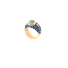 Enamel Diamonds Emerald Yellow Gold 14 Karat Cocktail Ring