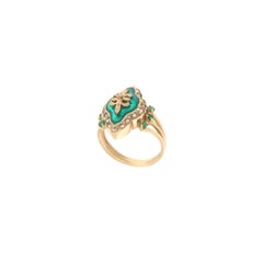 Enamel Diamonds Yellow Gold 14 Karat Cocktail Ring