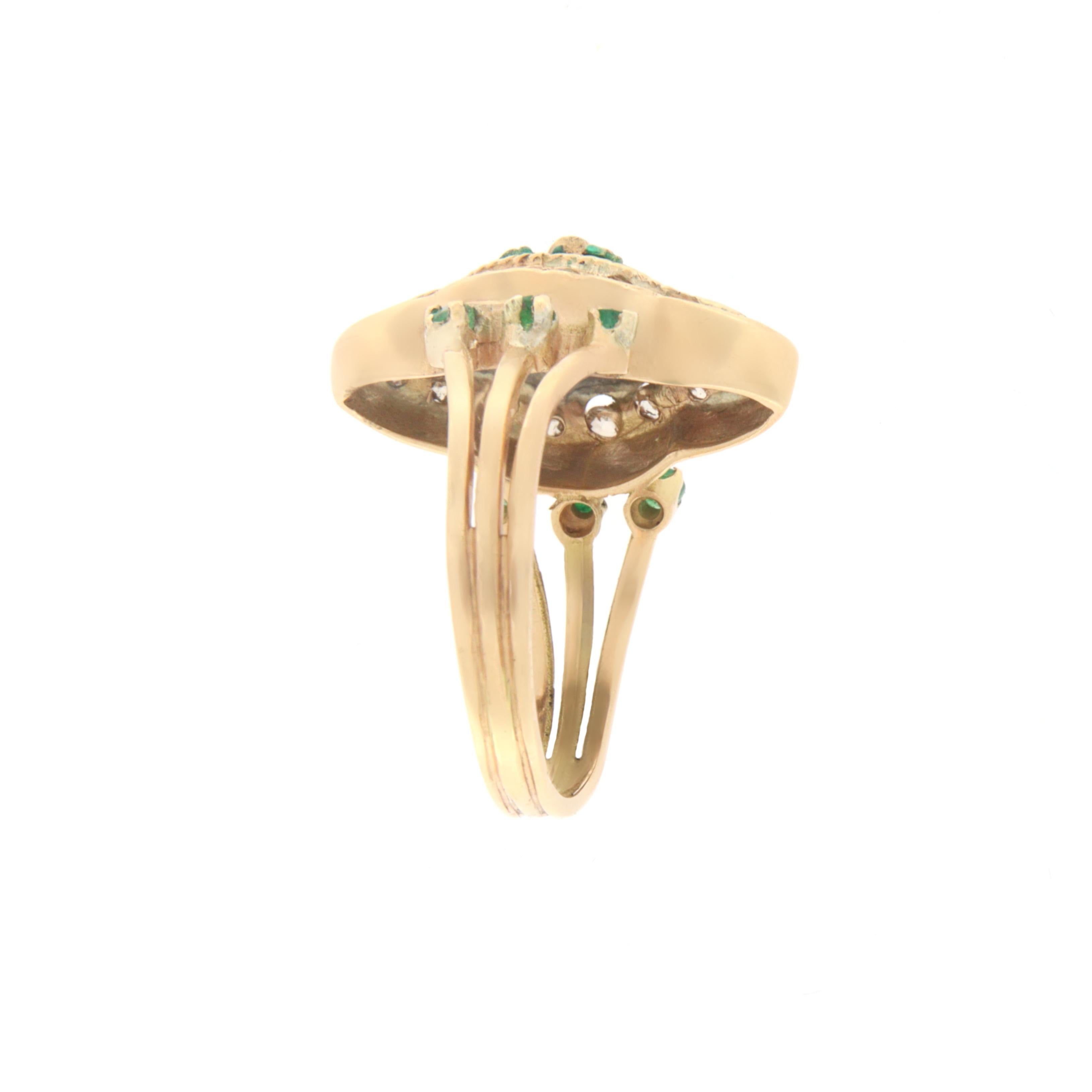 Rose Cut Enamel Diamonds Yellow Gold 14 Carat Cocktail Ring For Sale