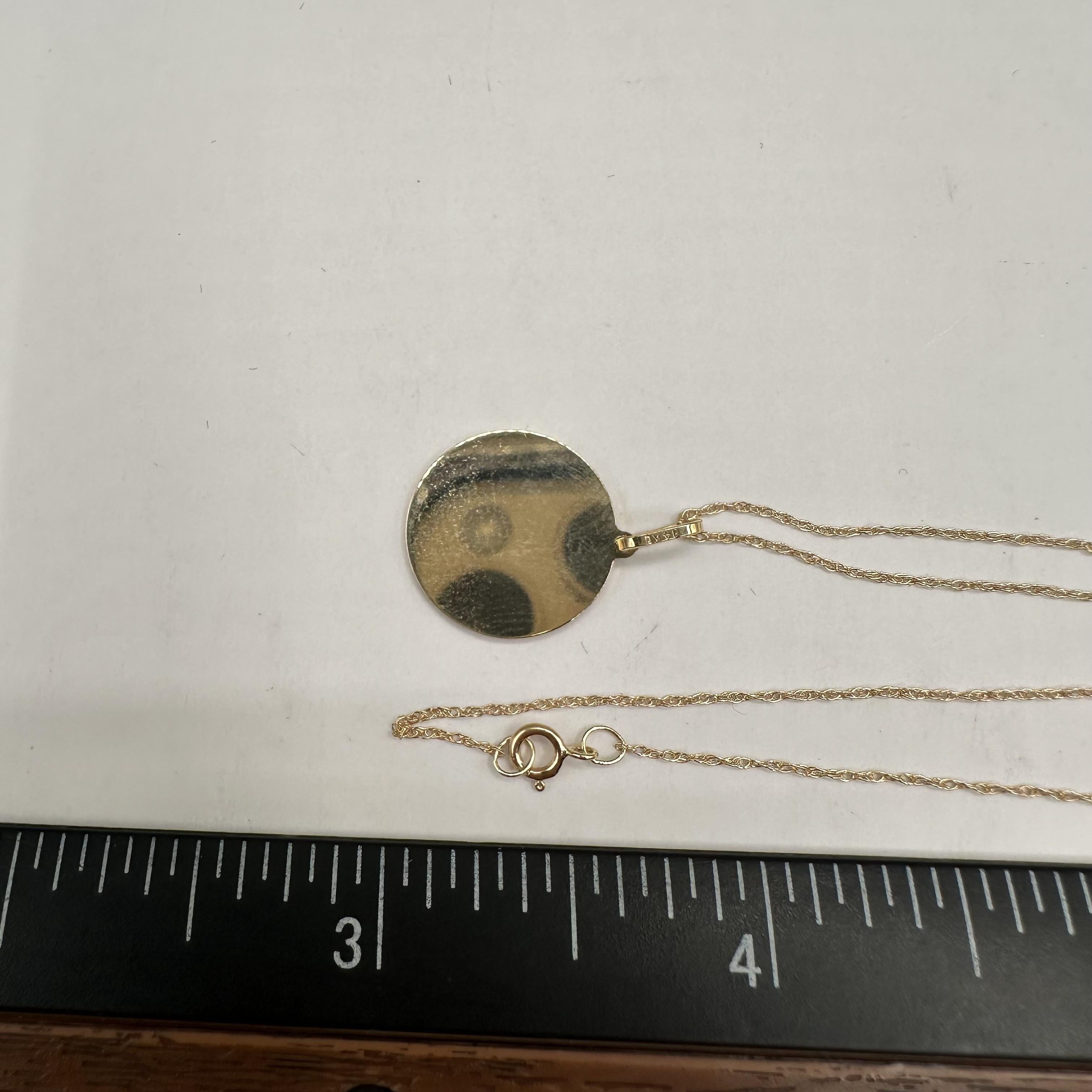 Collana con disco smaltato in oro giallo 14kt - smalto rosa, lunghezza 18