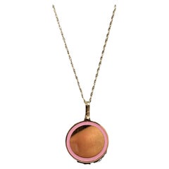Enamel Disc Necklace in 14kt Yellow Gold – Pink Enamel, 18" Length, 1.9 Grams