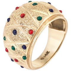 Enamel Dome Cigar Band Ring Retro 14 Karat Yellow Gold Fine Jewelry