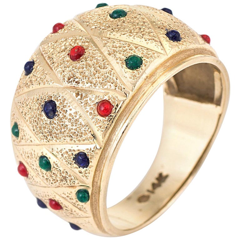 Enamel Dome Cigar Band Ring Vintage 14 Karat Yellow Gold Fine Jewelry at 1stDibs
