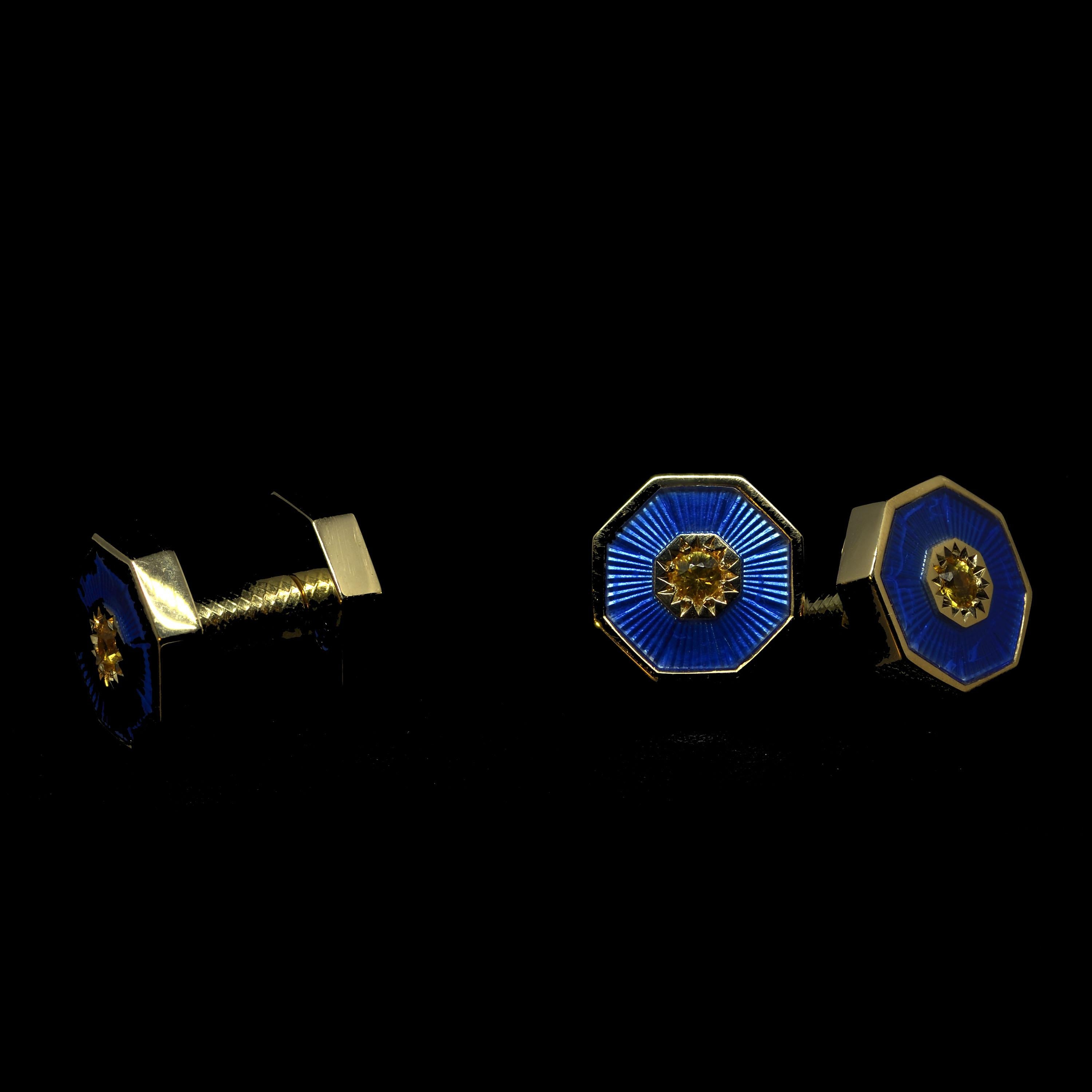 guilloche enamel sapphire cufflinks