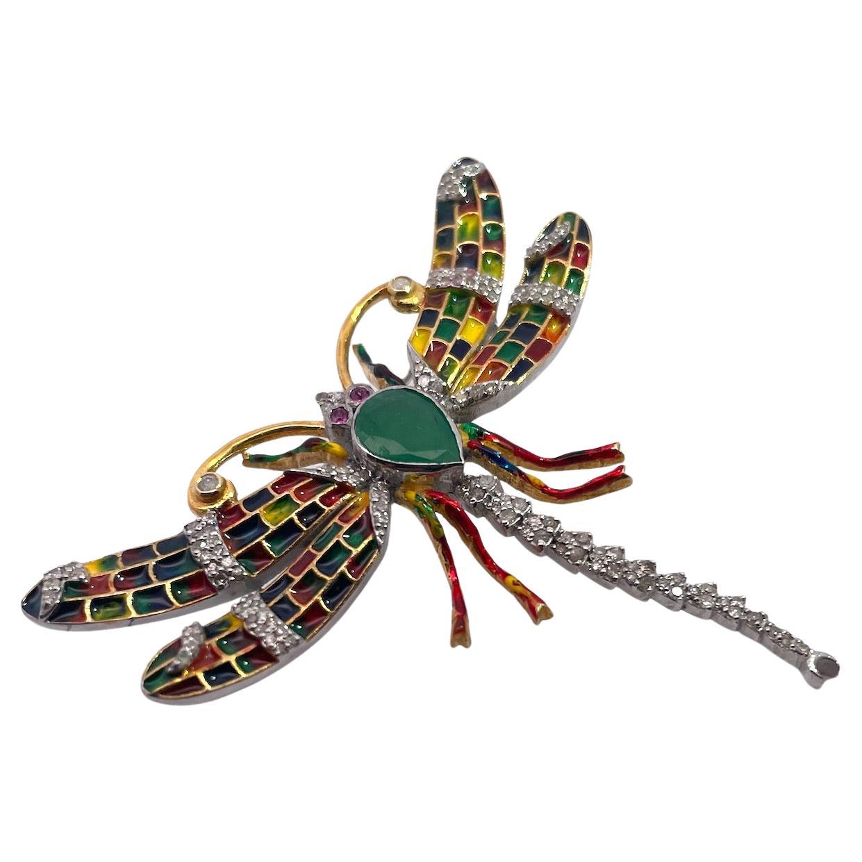 Enamel Dragonfly Diamond Pendant