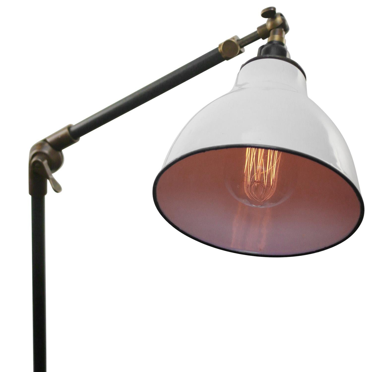 20th Century Enamel Dutch Vintage Industrial Cast Iron Brass Floor Lamp, 1950s