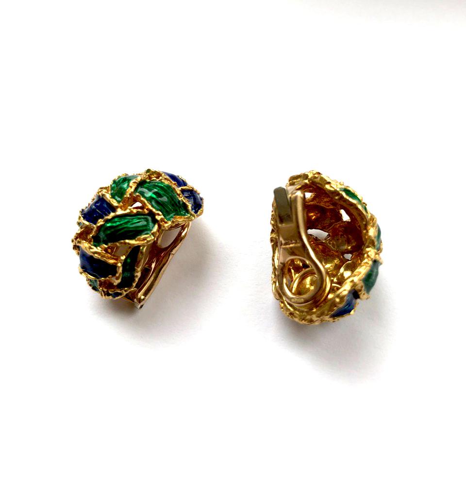 Kutchinsky Enamel Ear-Clips In Excellent Condition For Sale In London, GB