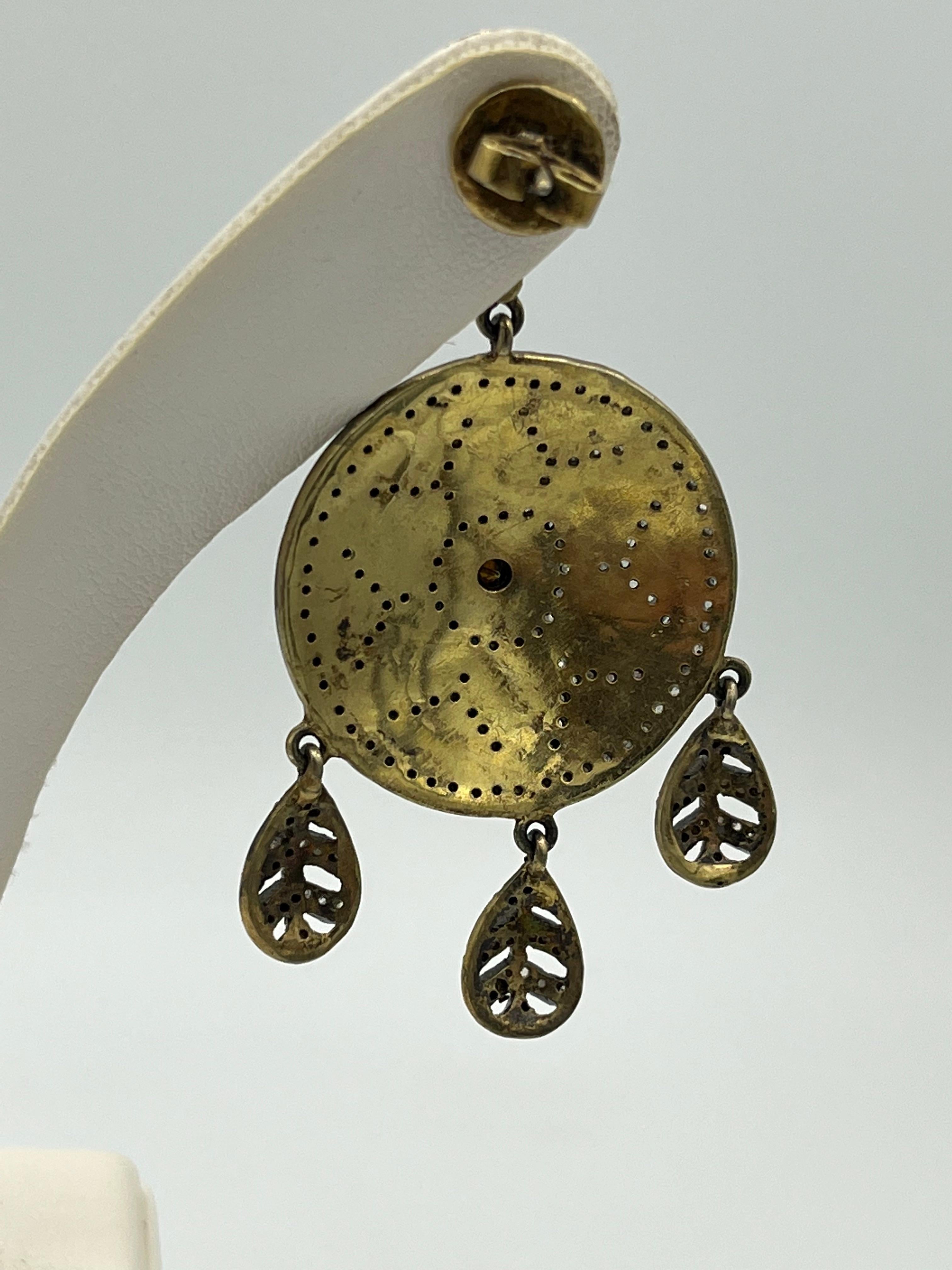 Enamel Earrings with Old Cut Diamond in Silver In New Condition For Sale In Bad Kissingen, DE