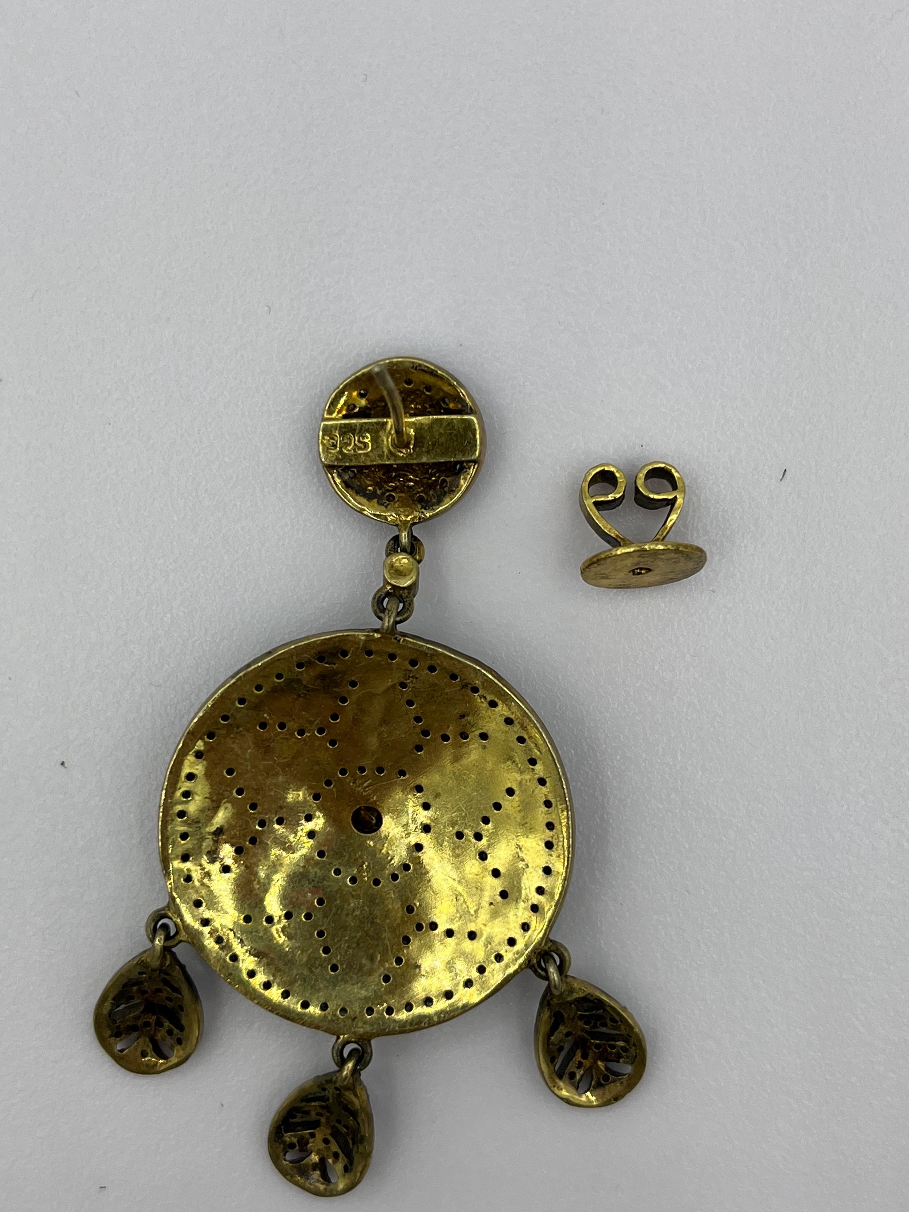 Boucles d'oreilles en émail avec diamant taille ancienne en argent en vente 1