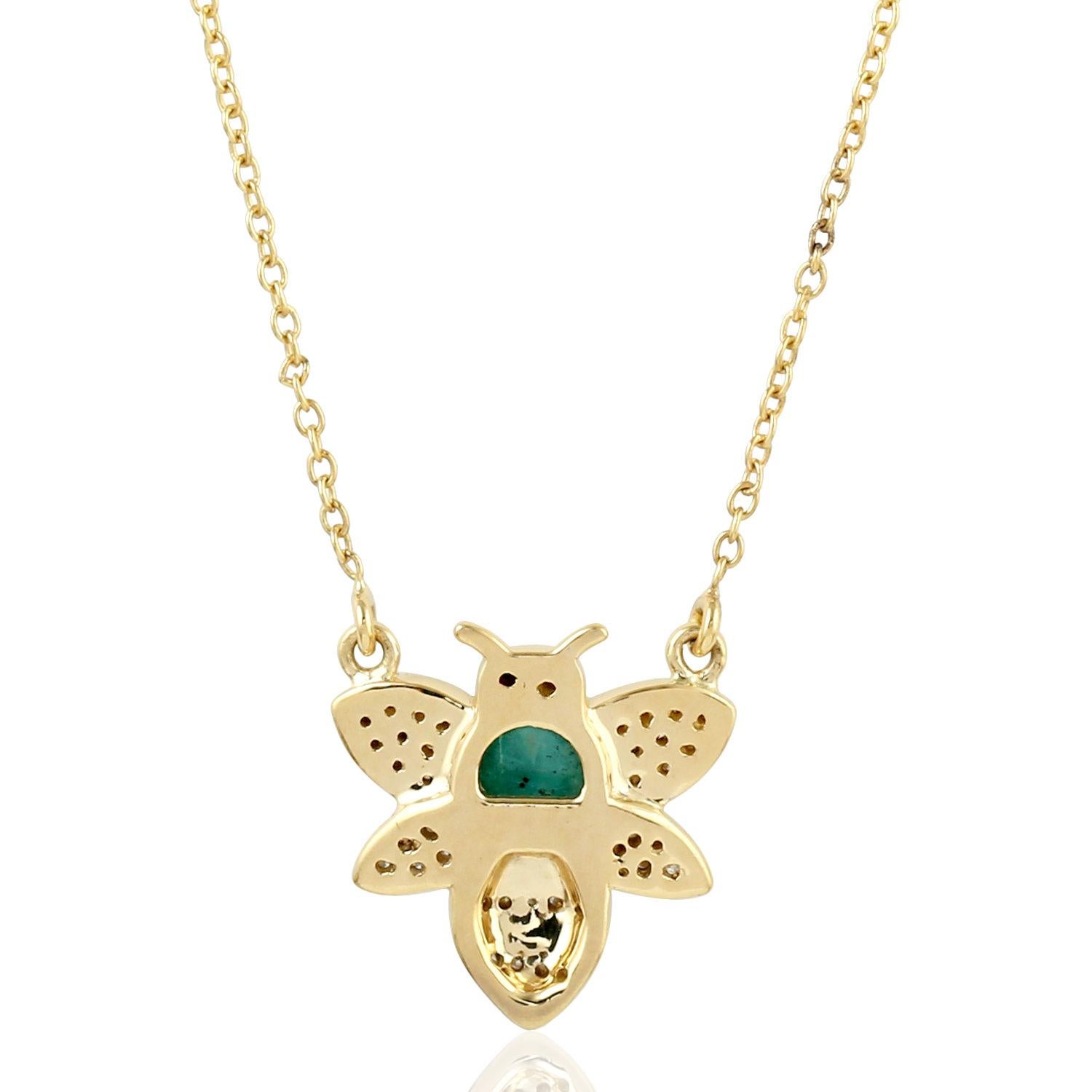 This bumble bee necklace has been meticulously crafted from 18-karat yellow gold.  It is set with .30 carats emerald & .20 carats pave diamonds. See other matching piece that compliments with Bee Collection.

FOLLOW  MEGHNA JEWELS storefront to view