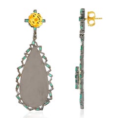 Emerald Baguette Diamond Enamel Drop Earrings