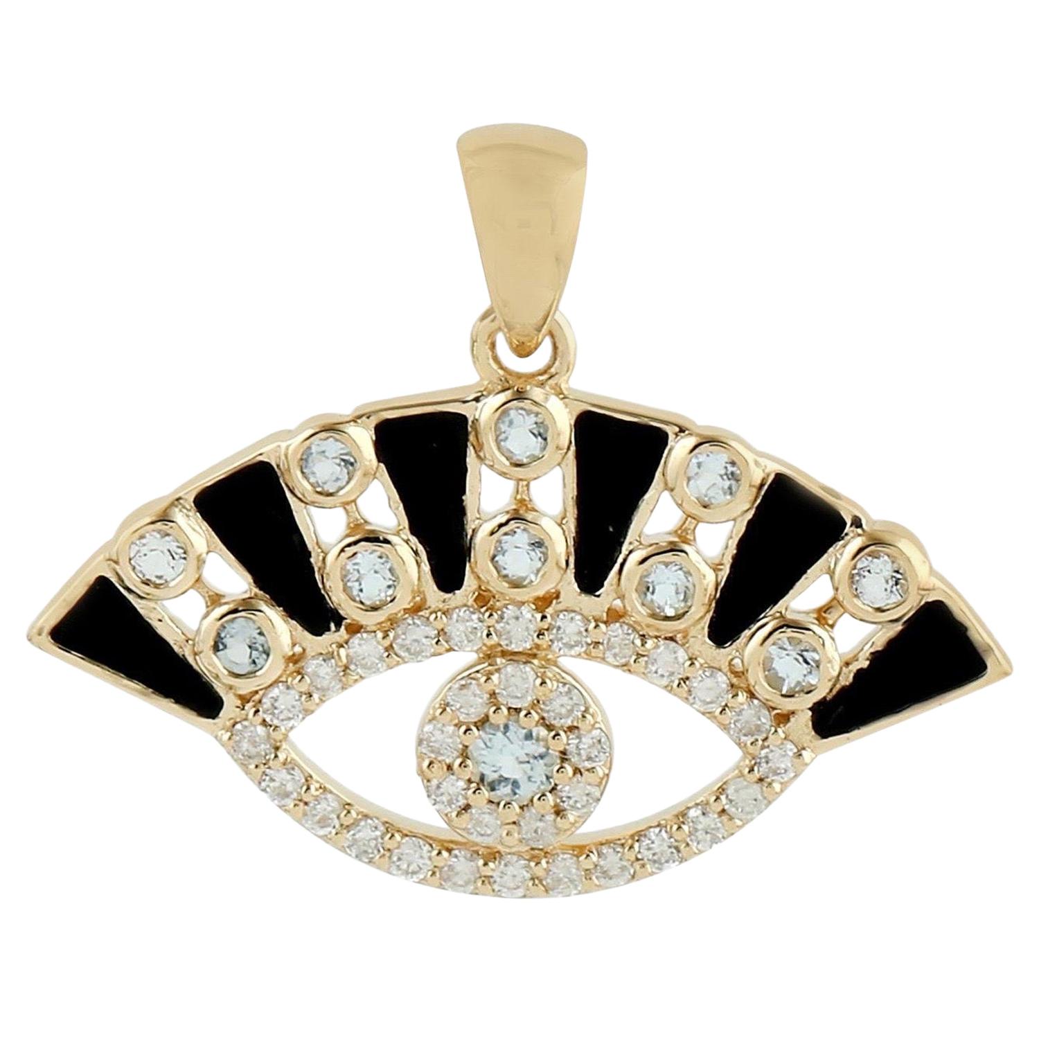 Evil Eye 14 Karat Gold Diamant-Anhänger-Halskette im Angebot