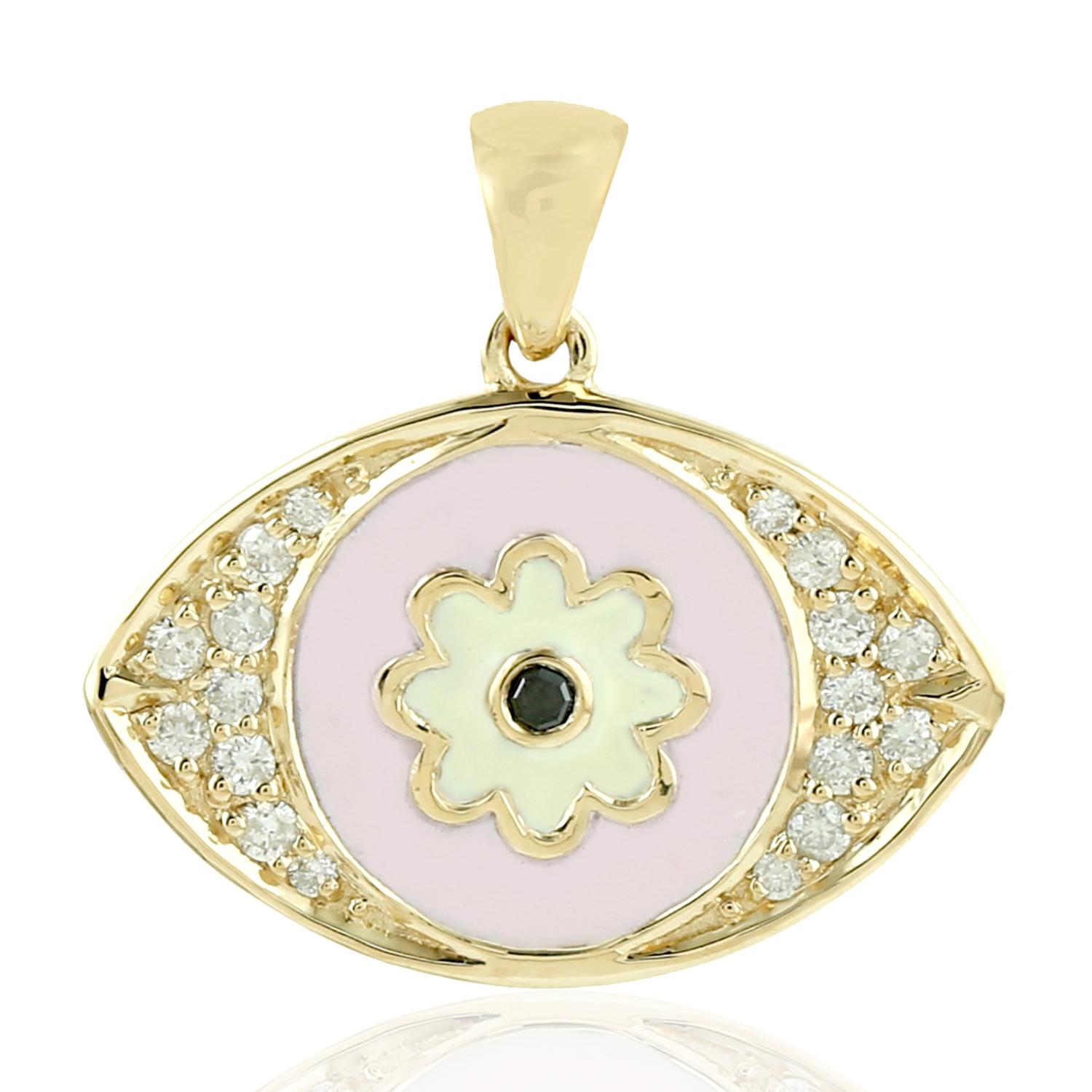 Modern Enamel Evil Eye 18 Karat Gold Diamond Pendant Necklace For Sale