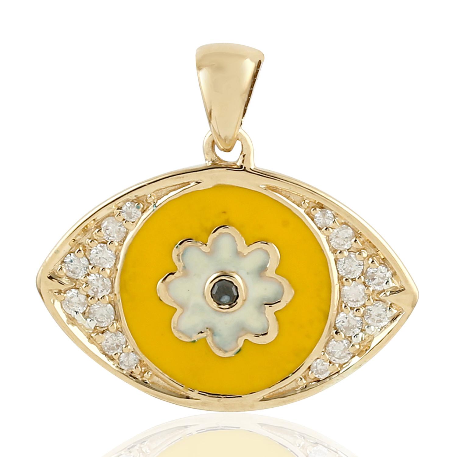 Marquise Cut Enamel Evil Eye 18 Karat Gold Diamond Pendant Necklace For Sale