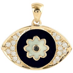 Emaille-Halskette mit Evil Eye 18 Karat Gold-Diamant-Anhänger