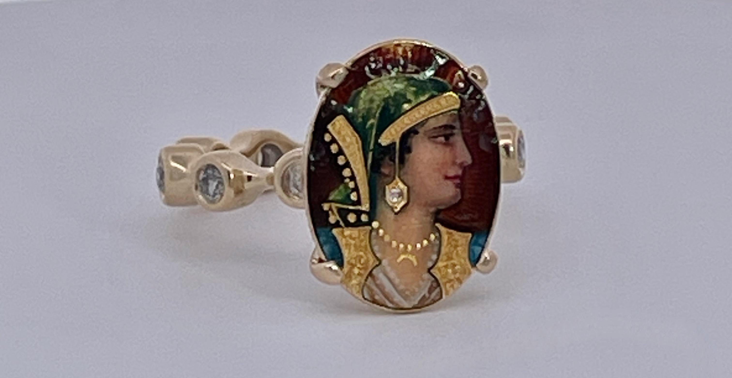 Enamel Faced Portrait of Athena Ring 14K For Sale 4