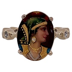 Antique Enamel Faced Portrait of Athena Ring 14K