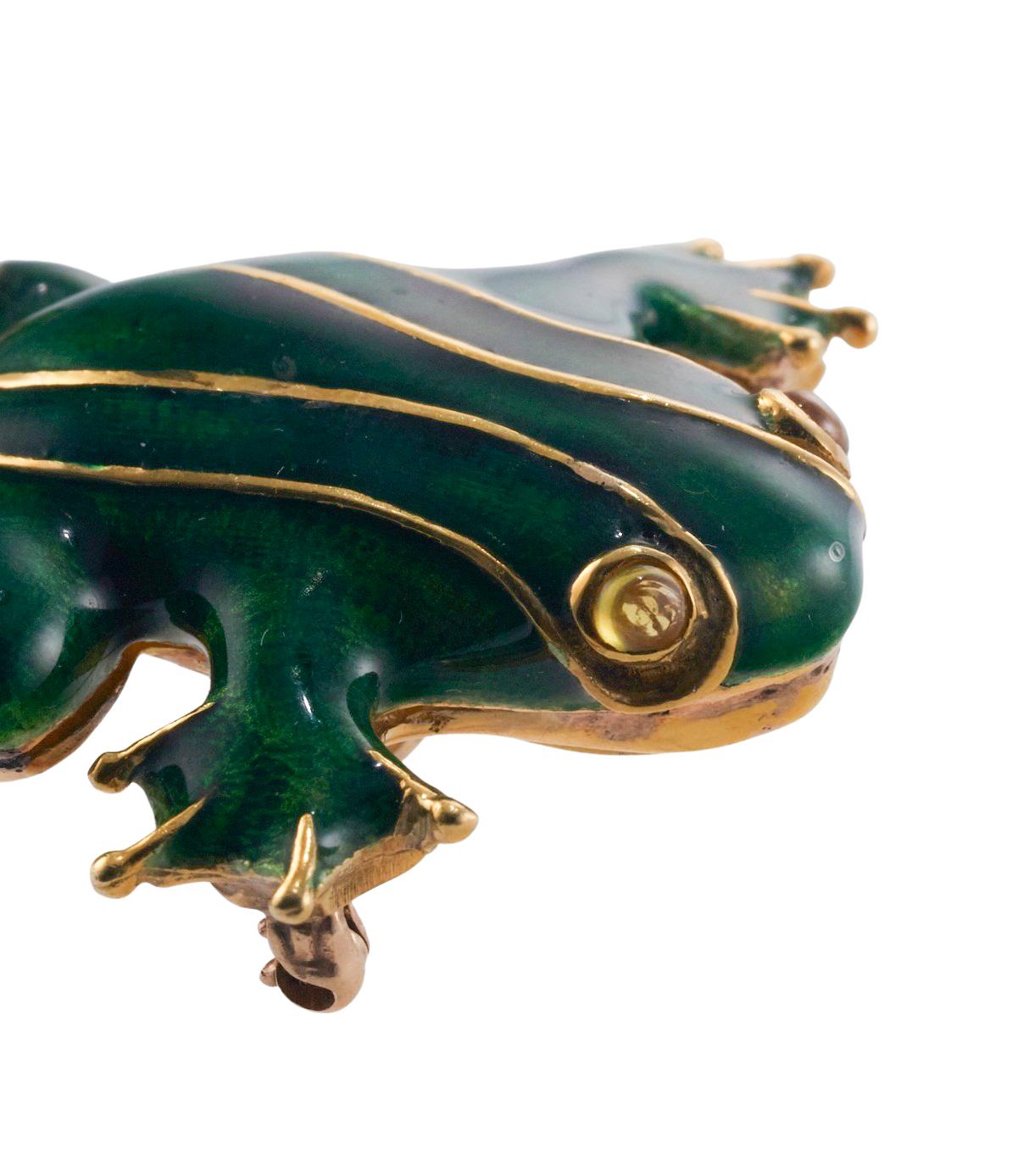 Enamel Fancy Diamond Gold Frog Brooch Pin For Sale 1
